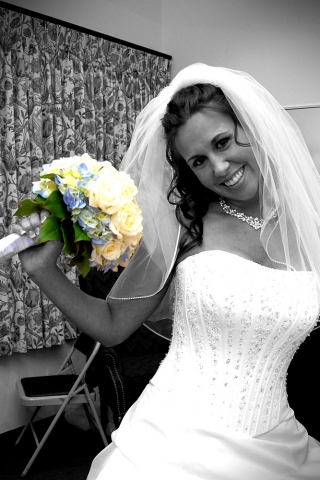 Bride Holding Bouquet - Hand Colored